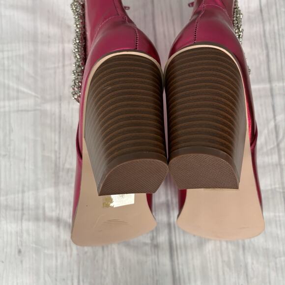 Chase & Chloe Women's Western Mid Calf Boots Cowgirl Size 7.5 Fuchsia Metallic - Picture 11 of 15